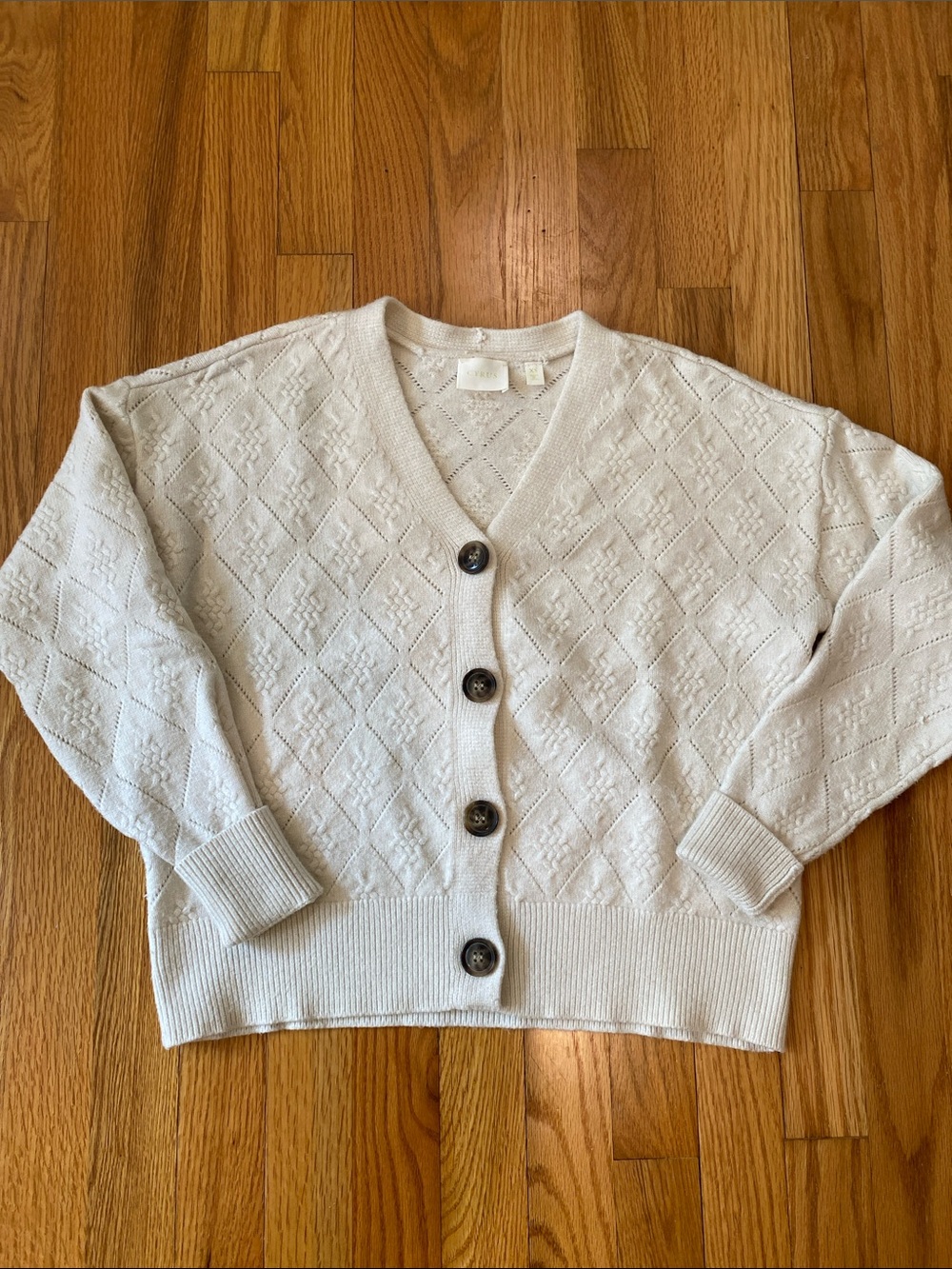 Cream Pointelle V-Neck Cardigan